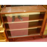 A rosewood effect bookcase having twin glazed sliding doors, width 91.
