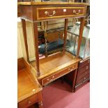 A pair of contemporary mahogany and satinwood crossbanded single drawer hall tables,