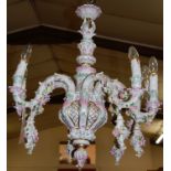 A Dresden porcelain seven light hanging electrolier,