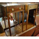 A pair of mahogany drop flap single drawer occasional tables,