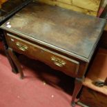 An antique joined oak single drawer side table,