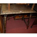 An early 20th century Spanish beech bobbin turned side table, w.