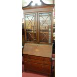An Edwardian mahogany and satinwood cross banded bureau bookcase,
