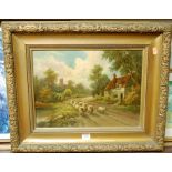 Circa 1900 English school - driving sheep on a country lane, oil on board,