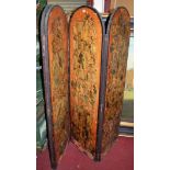 A late Victorian decoupage clad four-section dressing screen of arched form,