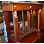 A contemporary French Empire style mahogany and gilt brass mounted two drawer console table,
