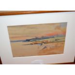John Morris - Harlech Castle, watercolour; Alan Charlton - Colour Coats Bay,