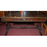 A mid-Victorian figured walnut, gilt metal mounted and brass beaded round cornered centre table,