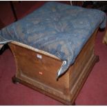 A Victorian mahogany and floral upholstered ottoman (lacking upholstery to side panels)