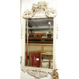 A white painted moulded composition wall mirror with bevelled plate 108cm