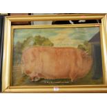 Circa 1900 English school - study of a prize sow, the property of a gentleman, oil on canvas,