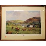 Clive Madgwick - Highland cattle in a landscape, limited edition print,