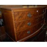 A 19th century mahogany and crossbanded bowfront chest of two short over two long drawers, w.