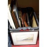 A box of assorted principally reproduction prints, modern oil,