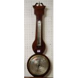 A 19th century mahogany boxwood and ebony strung two dial wheel barometer,