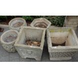 Five various reconstituted stone planters