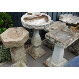 Three various reconstituted stone pedestal bird baths