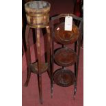 A 1930s oak circular three tier folding cake stand;