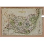 J Archer - engraved county map of Suffolk, later hand coloured with its hundreds,