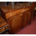 A George IV mahogany two door chiffonier, having twin frieze drawers (lacking superstructure), w.