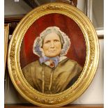 GA Sangyner - bust portrait of an elderly woman wearing a lace bonnet, oil on canvas,