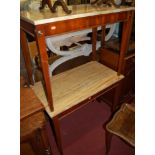 A pair of French style contemporary mahogany marble topped rectangular side tables, w.