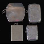 A late Victorian silver vesta, of rectangular form, having engraved decoration and vacant cartouche,