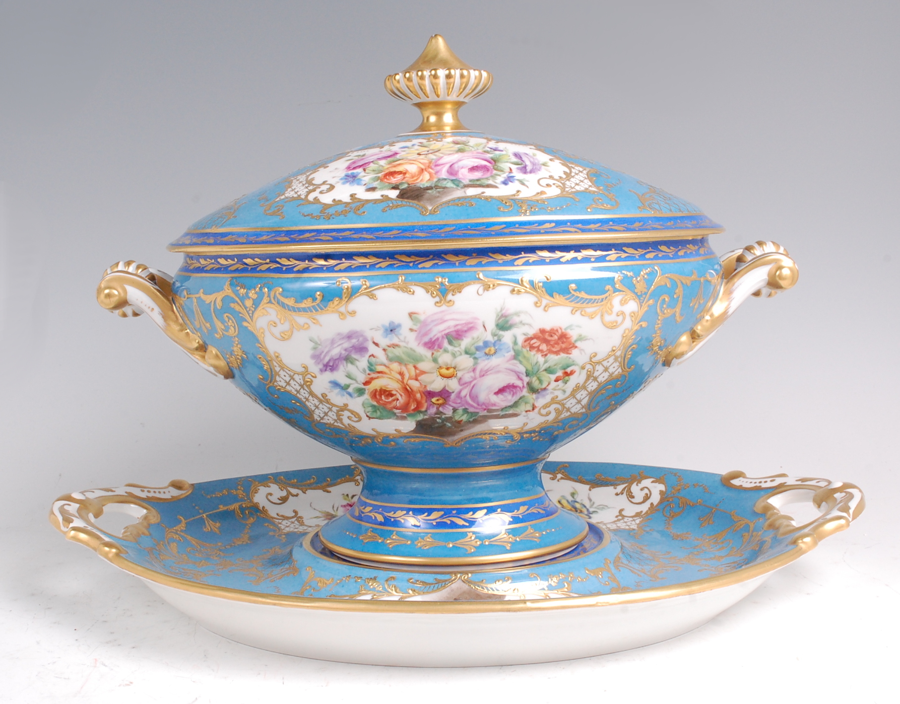A Limoges porcelain pedestal tureen and cover on stand, decorated by Camille Le Tallec, - Image 3 of 5