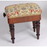 A Victorian rosewood and walnut piano stool, having rise-and-fall action,