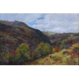 James Henry Crossland (1852-1939) - Gathering faggots in a mountain landscape, oil on canvas,