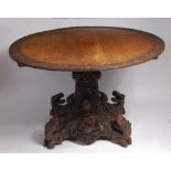 A 19th century Burmese well-carved padouk pedestal centre table,