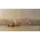 George G Fryer (19th century) - Boats at sunrise on an Italian lake, oil on canvas,