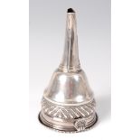 A George III silver wine funnel, of typical conical form with spiral reeded band,