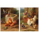 Edgar Hunt (1876-1953) - Pair; Farmyard scenes with chickens, chicks and pigeons, oil on canvas,