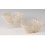 A pair of second period Belleek porcelain shamrock baskets, circa 1891-1920,