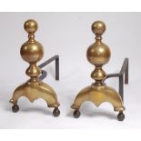 A pair of 19th century brass and iron andirons, of good size, possibly Dutch,