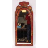 An 18th century chinoiserie red lacquer framed wall mirror,