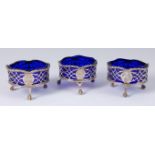 A set of three early George III silver table salts, each of pierced circular form,