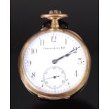 A circa 1900 continental yellow metal cased open faced pocket watch,