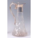 A modern cut glass and silver topped claret jug, of conical form,