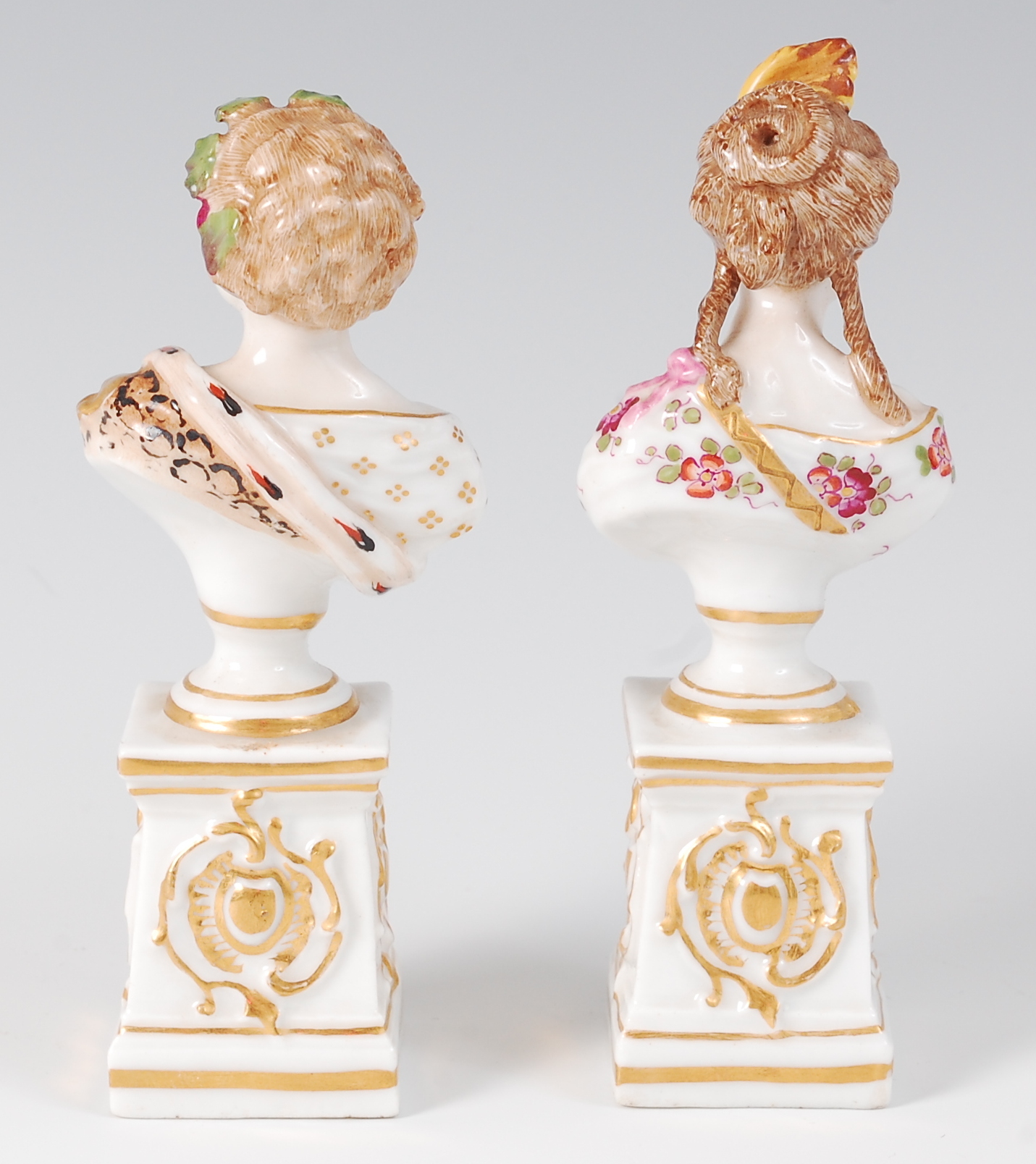 A pair of Meissen Dresden bust figures, each of maidens in the 18th century style, - Image 2 of 3