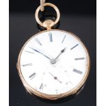 An 18ct gold cased gents open faced pocket watch, having engine turned back cover,