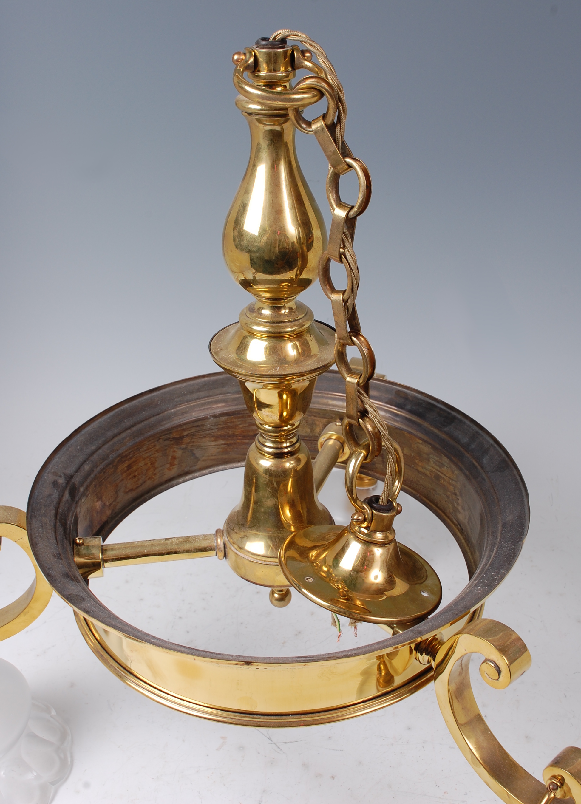 An early 20th century lacquered brass three light ceiling pendant, - Image 2 of 2