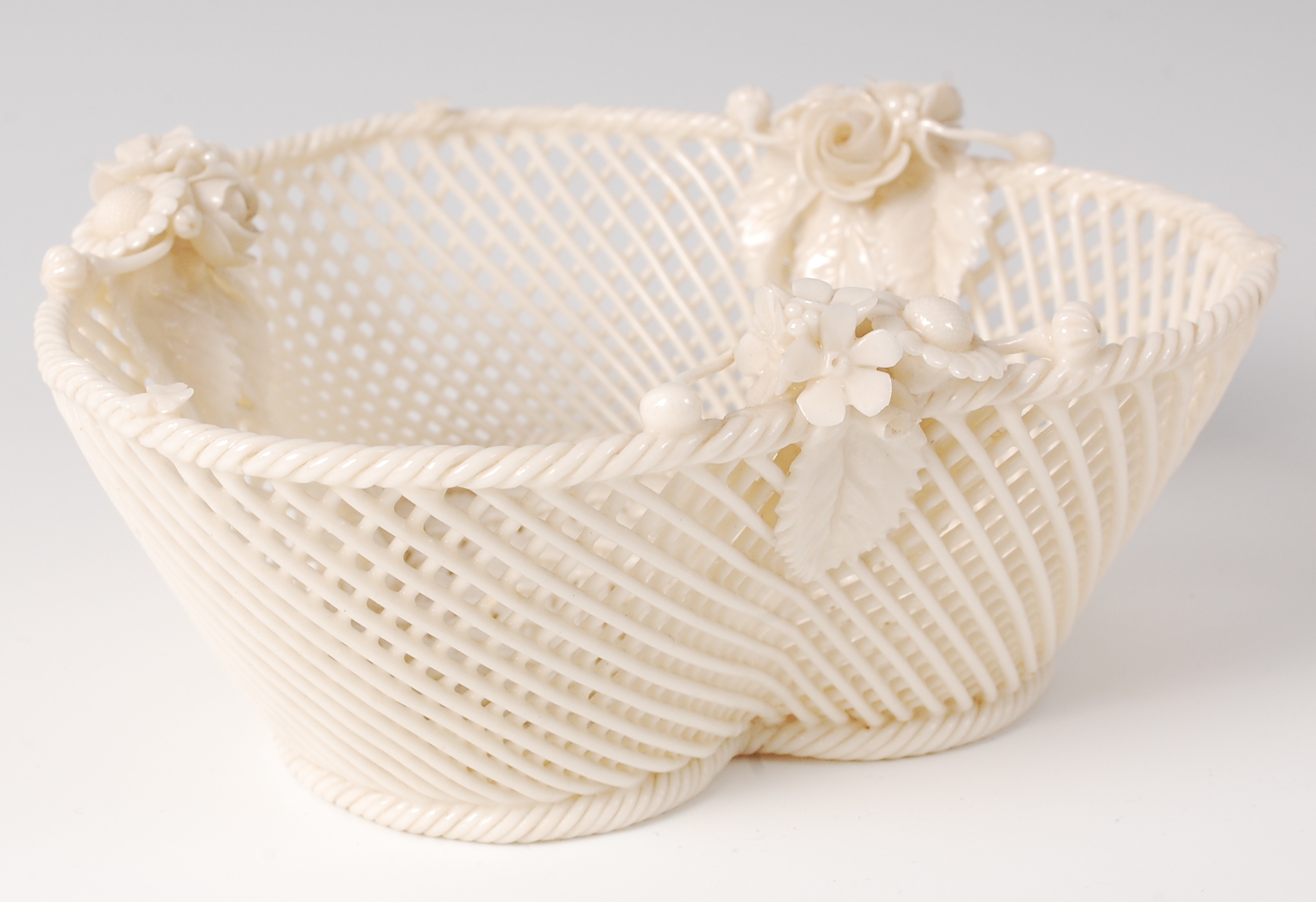 A first period Belleek porcelain shamrock basket, circa 1863-1890,