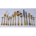 An Odiot French vermeil (silver-gilt) extensive part cutlery suite in the Demidoff pattern,