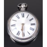 A Victorian silver pair cased gents pocket watch, having convex glass (loose),