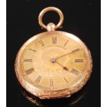 A circa 1900 continental 14ct gold cased fob watch,