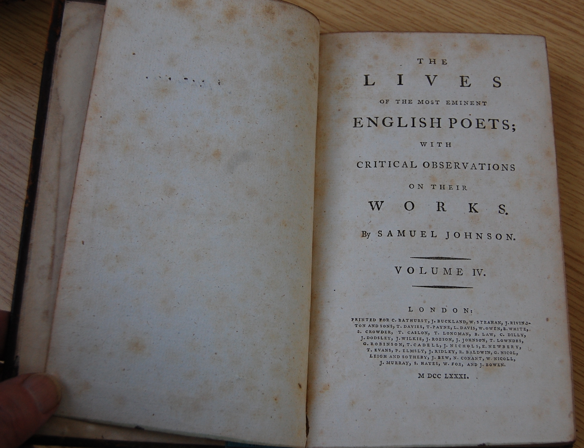 JOHNSON Samuel, Lives of the English Poets; with critical observations.... London 1781, 4 vols. - Image 4 of 4