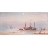 Thomas Mortimer (act.1880-1920) - Fishing boats at low anchor, watercolour, signed lower left, 17.