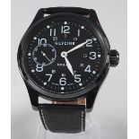 A Glycine KMU 48 gents black anodised steel wristwatch, having a signed black dial,